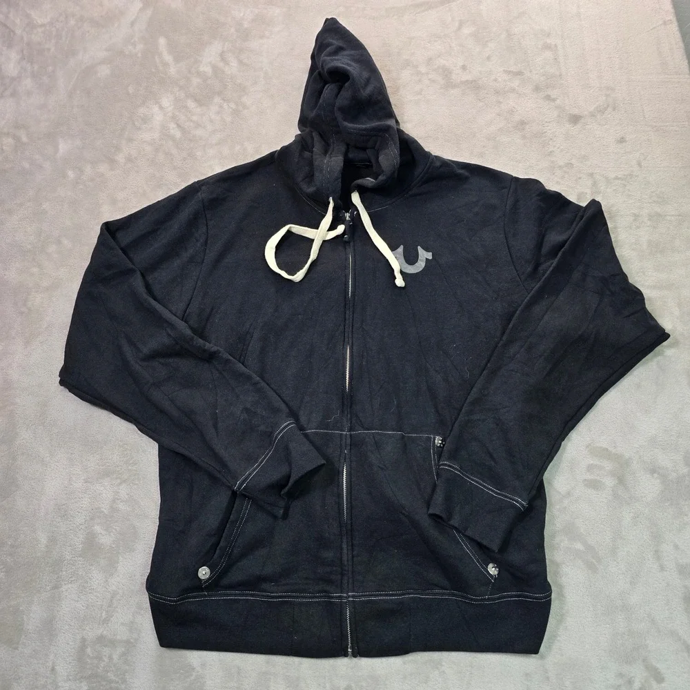 True Religion Mens Classic Logo Zip Up Hoodie Black World Tour Buddha 3XL